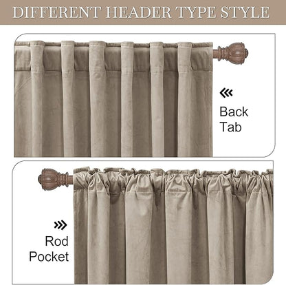 RYB Home Farmhouse Curtains Elegant Velvet, Room Darkening Privacy Shades as Window Treatment Thermal Curtains for Dining Living Room Bedroom, Camel Beige, W52 x L90 inches, Set of 2