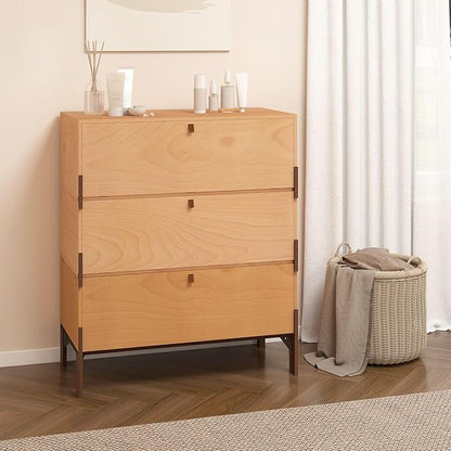 Stackable 3 Drawers Dresser, Customizable Chest of Drawers for Bedroom, Living Room, Closet, Easy Assembly Wood Furnitures Cabinet, 30 inch Width Beech and Basswood Color Combo