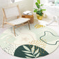 Lahome Boho Round Rugs - 4Ft Washable Non-Slip Small Round Area Rug Throw Soft Cute Round Nursery Rug Non-Shed Lightweight Bathroom Rug, Green Botanical Print Circle Rug for Bedroom Dorm Kids Room