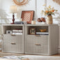 LEYAOYAO Fluted Farmhouse Nightstand Set of 2 with Charging Station, 23" Wide 2 Drawers Night Stand,LightGrey Dresser for Bedroom,Bed Side Table Chest of Drawers,Wood End Table for Living Room