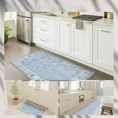 Fame Rugs Lavender Modern Oushak Rug 2'6"x10, Vintage Turkish Colorful Oriental Antique Inspired Foldable Long Washable Runner Rugs, Luxury Living Room Bedroom (386PBL, 2'6" x 10')