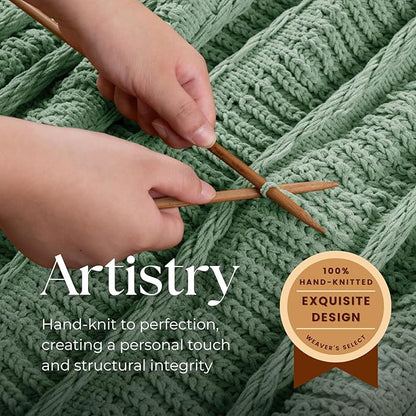 Boho Knitted Chenille Blanket with Tassels - Lightweight & Soft All-Season Throw - 3D Classic Pattern for Living Room Bedroom Couch, Sage Green, Twin 60"x80"