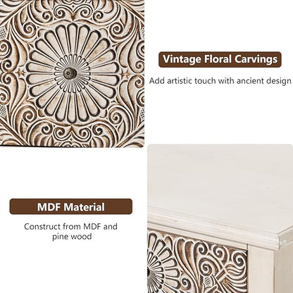 COSIEST Bedside Table Set of 2, Wood Nightstand, Farmhouse End Table with Storage, Nightstand with Drawers for Bedroom, Living Room