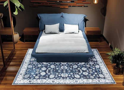 Bloom Rugs Washable Non-Slip 10x14 Rug - Dark Blue Traditional Bordered Area Rug for Living Room, Bedroom, Dining Room, and Kitchen - Exact Size: 10' x 14'