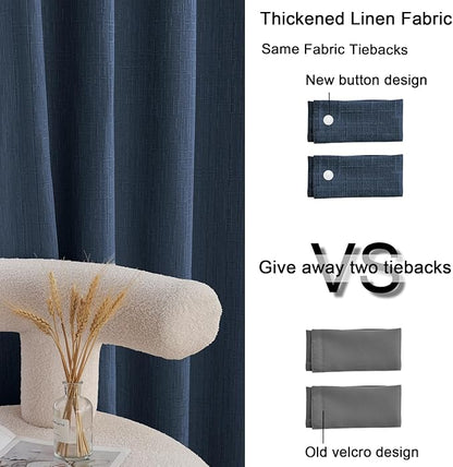 Linen Curtains 205 inch Length 2 Panels for High Ceiling Extra Long Thick Faux Linen Window Drapes Burlap Textured Curtains with Grommet for 2 Story High Living Room (52x205 Navy)