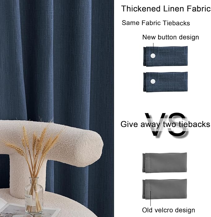 Linen Curtains 166 inch Length 2 Panels for High Ceiling Extra Long Thick Faux Linen Window Drapes Burlap Textured Curtains with Grommet for 2 Story High Living Room (52x166 Navy)