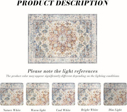 Area Rug 5×7, Vintage Boho Rug,Ultra-Soft Low Pile, Washable, Non Slip,Stain Resistant Printed Carpet for Living Room Bedrooms Playroom Office Kitchen, Blue/Red