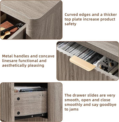 LEYAOYAO 48" Wide Fluted Dresser and 3 Drawers 23" Nightstand Set of 2, Wooden Dresser & Night Stand with Charging Station, 3 Piece Bedroom Furniture Set, Wood Chest of Drawer for Living Room,Grey