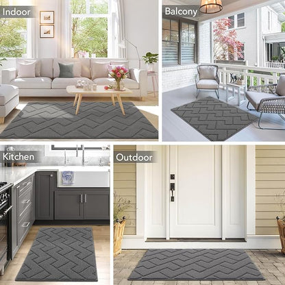 hicorfe Front Door Mat Outside Entrance,32"x40" Absorbent Muddy Dirt Resist Welcome Door Mats Outdoor Indoor,Stain and Fade Resistant,Non Slip Backing Entry Mat Doormat for Entryway(Grey)