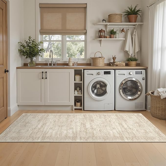 Runner Rug 2'x6' Washable Non-Slip Runner Rugs for Kitchen Bathroom Laundry Room Beige Vintage Floor Carpet Runners for Hallway Entryway