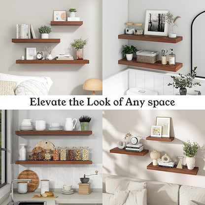 Floating Shelves for Wall, 9.3" Deep Wall Mounted Rustic Wood Shelves for Bathroom, Bedroom, Living Room, Kitchen, Hanging Shelf for Books/Storage/Room Decor (Walnut, 48")