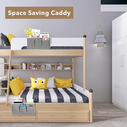 Beside Caddy Storage Organizer, Hanging Bag Holder with Pockets for Bedroom, Loft Bed Tent, Bed Curtain, Top Bunk bed Shelf Accessories Bedside Caddy 3-pocket (Gray_1pcs)