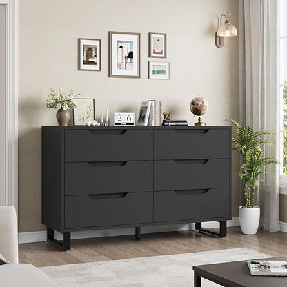 GarveeHome 6 Dresser for Bedroom, 47.2 in Wide Dresser, Freestanding Vertical Drawer Cabinet with Storage, Wooden Closet Storage Chest for Living Room, Hallway, Entryway, Black