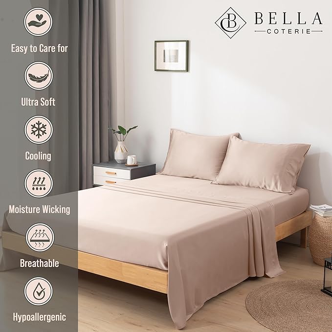 Bella Coterie Luxury Bamboo Viscose 34” Split Top King Size Sheet Set | 1 Fitted Sheet for Sleep Number & Adjustable Beds | 100% Organically Grown | Cooling & Soft | 18” Deep Pocket [Dusty Rose]