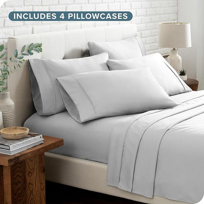 Bare Home Hotel Luxury Queen Sheet Set, Extra Soft - 6 Piece Set - Deep Pockets - Easy Fit - Cooling & Breathable - Wrinkle, Fade, Stain Resistant - Includes 4 Pillowcases (Queen, Cloud Grey)