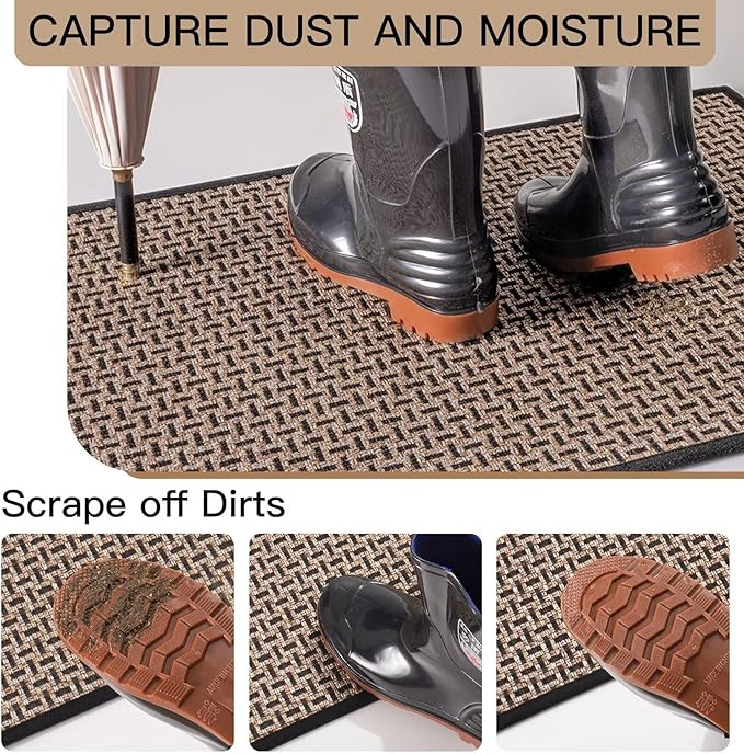 Door Mat 31x47, Dirt Resistant and Absorbent, Non-Slip Rubber Backing Floor Mats, Easy Clean Low-Profile Doormat for Entryway, Front Door, and Inside Entrance, Black