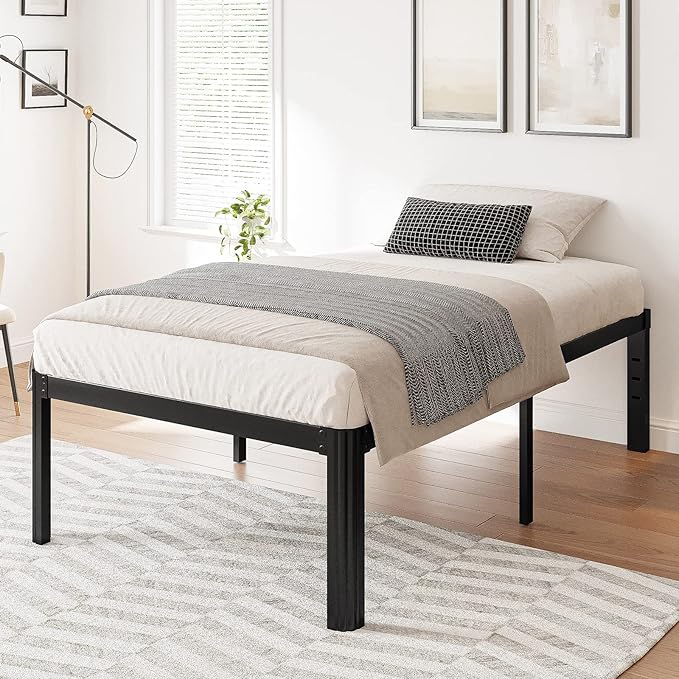 Hunlostten 16" Twin XL Heavy Duty Bed Frame No Box Spring Needed, Metal Twin XL Platform Bed Frame with Round Corners, Easy Assembly, Noise Free, Black
