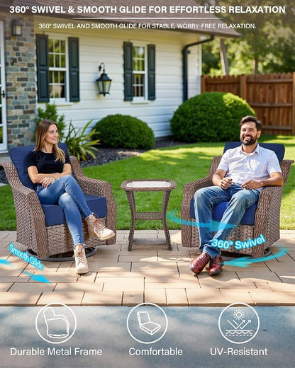 Belord Luxury Patio Furniture Set with Fire Pit Table - Outdoor Swivel Rocker Chairs Set of 4 with 30 inch Propane Fire Table for Patio Conversation and Cozy Outdoor Gatherings
