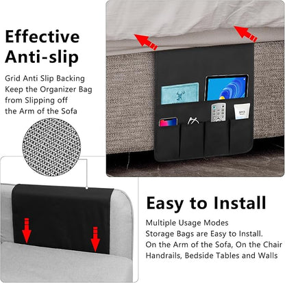 WETRBWEH Non-slip Couch Organizer Armchair Caddy, Oxford TV Remote Control Holder Bedside Caddy with 5 Pockets for Key Glasses Phone Magazine Holders.