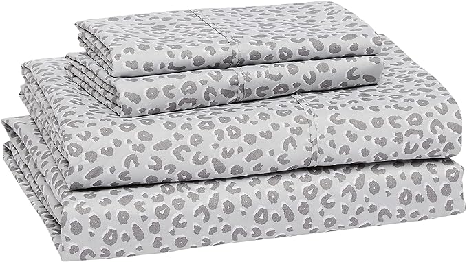 Amazon Basics Lightweight Super Soft Easy Care Microfiber 4 Piece Bed Sheet Set With 14-inch Deep Pockets - Full, Gray Cheetah,Printed