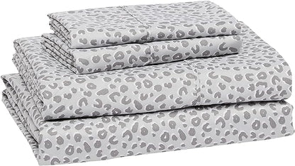 Amazon Basics Lightweight Super Soft Easy Care Microfiber 4 Piece Bed Sheet Set With 14-inch Deep Pockets - Full, Gray Cheetah,Printed