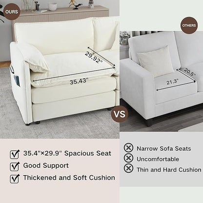 KEIKI Oversized Accent Chair Set of 2, Comfy Chenille Upholstered Armchairs with Side Storage Pockets, Deep Seat Reading Chairs for Living Room, Bedroom, Apartment, Beige