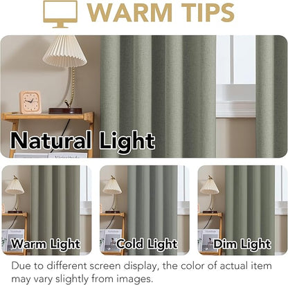 H.VERSAILTEX Linen Curtains 100% Blackout Curtains for Bedroom 54 inch Long Full Light Blocking Nature Linen Blended Window Curtains for Living Room Nickel Grommet (2 Panels, Heathered Dried Sage)