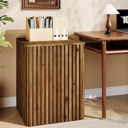 Solid Wood End Table Set of 2, Square Fluted Side Table for Living Room, Farmhouse Bedside Nightstand with Storage and Removable Lid for Bedroom, Small Spaces (2 PCS, Rustic Brown)