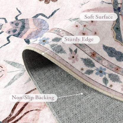 Lahome Insect Machine Washable Rugs 5x7, Non Slip Soft Pink Rugs for Bedroom Girls Living Room, Ultra-Thin Stain Resistant Accent Carpet for Dining Room Office Nursery(5'x7',Pink)