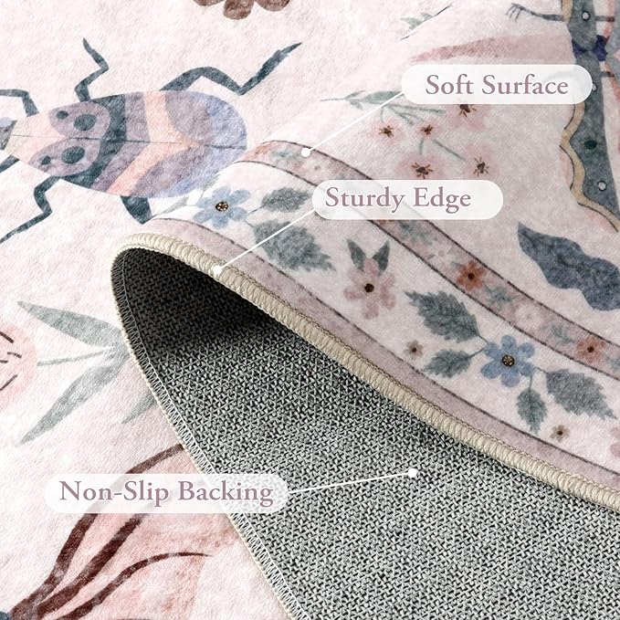 Lahome Insect Washable Small Area Rug, 3x5 Area Rugs for Bedroom Living Room, Non-Slip Soft Accent Throw Carpet for Kitchen Office Entryway Bathroom Office, Pink