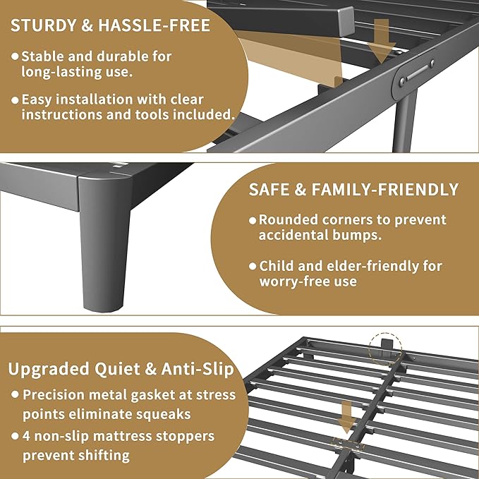 ITIMIDI 6 Inch Bed Frame Full Size with Metal Gaskets, Heavy Duty Steel Support 3000 LBS, No Box Spring Needed, DIY Headboard, Anti-Slip Mattress Stopper, Round Corner Leg, Easy Assembly, Black