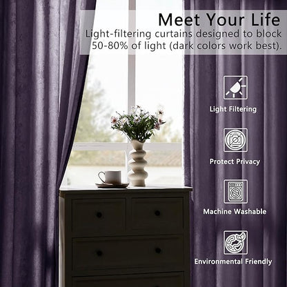 SMILETIME Lilac Purple Crushed Velvet Curtains 52x96inch Rod Pocket Luxurious Thermal Insulated Soundproof Drapes Soft and Durable Light-Filtering Window Treatments for Living Room Bedroom, 2 Panels