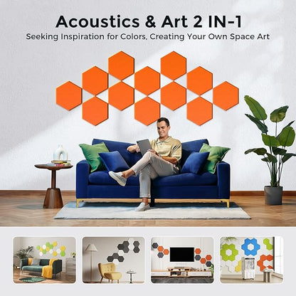 Self-Adhesive Acoustic Panels [390 lbs/yd³ Ultra-High Density], 2nd Generation Sound Absorbing Panel, Professional Level Sound Panel, Polyester Soundproof Foam [Size M, Orange]