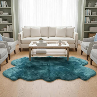 Beach Blue Genuine Sheepskin Rug 4x6 ft, Real Fluffy Quad Pelt Fur Area Rug for Living Room, Bedroom, & Nursery, Shaggy Boho, Modern, or Farmhouse Decor