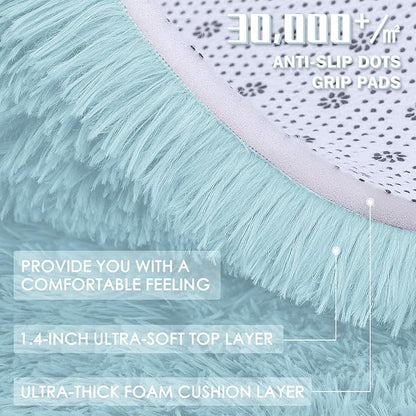 OLANLY Area Rugs for Living Room Bedroom, Machine Washable 4x5.9 ft Soft Fluffy Shaggy Bedside Rug, Indoor Floor Carpet for Kids Girls and Boys, Dorms, Nursery Rooms, Home Decor Aesthetic, Light Blue