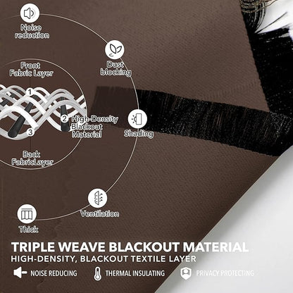 Deconovo Blackout Curtains, Thermal Insulated, W52 x L95 2 Panels, Back Tab, Machine Washable, Room-Darkening Drapes for Bedroom/Living Room Brown