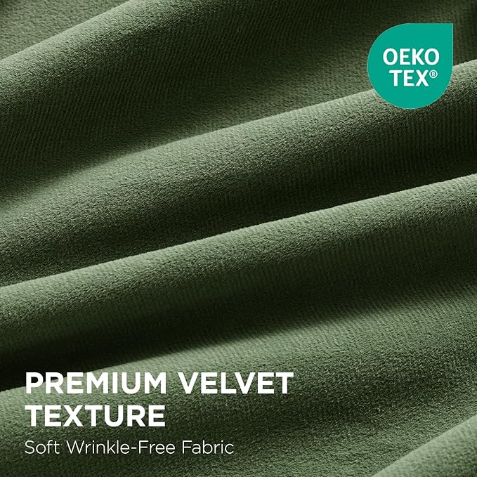 Joydeco Olive Green 100% Blackout Curtains 90 Inch 2 Panels, Luxury Thermal Green Velvet Curtains for Bedroom Living Room, Soundproof Blackout Window Drapes, Rod Pocket & Back Tab (52W x 90L)