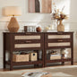 LEYAOYAO 31.5" Wide Rattan Night Stand, Large Boho Nightstand, Bedside Table with Storage, Tall Bed Side End Tables, Chest of Drawers for Bedroom, Living Room, Hallway（Walnut,2 Drawers,2）