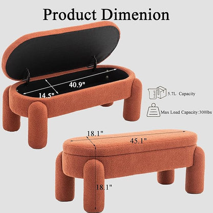 Ottoman with Storage, Large Foot Rest Ottoman Storage Bench,End of Bed Bench,Upholstered Seating,for Entryway, Hallway, Living Room,Bedroom (Orange)