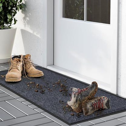 Kuyal Front Door Mat, 2'x3' Indoor Outdoor Entrance Mats, Commercial Floor Inside Outside Entrance, Heavy Duty Durable Welcome Mat, Rubber Backing Non Slip Outdoor Mats for Entryway,Dark Gray