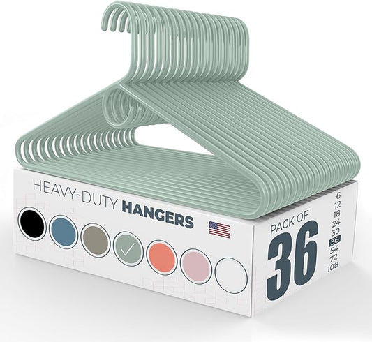 Neaties Heavy Duty Clothes Hangers 36 Pack – Made in The USA – 8lb Capacity Plastic Hangers for Adult Clothing – Durable for Pants, Coats, Jackets, or Jeans – Mint