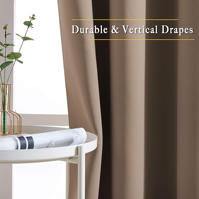 NICETOWN Bedroom Blackout Curtains and Drapes - Window Treatment Thermal Insulated Solid Grommet Blackout Draperies for Living Room (Set of 2 Panels, 52 by 95 Inch, Cappuccino)