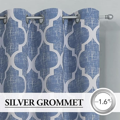 Beauoop 100% Blackout Curtains 96 Inches Long 2 Panels for Bedroom Living Room Blue Moroccan Geo Room Darkening Thermal Insulated Soundproof Grommet Top Window Treatments Drapes, 50x96 Set of 2