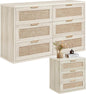 LEYAOYAO Rattan Dresser and Nightstand Set of 2, Boho Wood Dresser for Bedroom with 6 Drawers and Night Stand with 3 Drawer, Bedroom Furniture, Dressers & Chests of Drawers, Living Room, Hallway