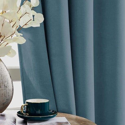 Joydeco Greyish Blue Velvet Curtains 108 Inches 2 Panels,Luxury Thermal Insulated Soft Curtains for Bedroom & Living Room, Room Darkening Velvet Drapes, Rod Pocket (52W x 108L)
