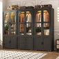 Tall Farmhouse 6 Doors Armoire Wardrobe Closet with LED ,72" Freestanding Arched Wardrobe Closet Cabinet for Bedroom w Glass Doors/Drawers,Wooden Clothing Storage Cabinet,Closets for Bedroom(Black)