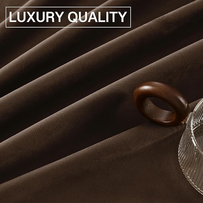 StangH Brown Blackout Velvet Drapes for Living Room 96 inches Long Luxury Home Decor Heat & Sound Reducing Energy Smart Curtains for Bedroom, W52 x L96, 2 Panels