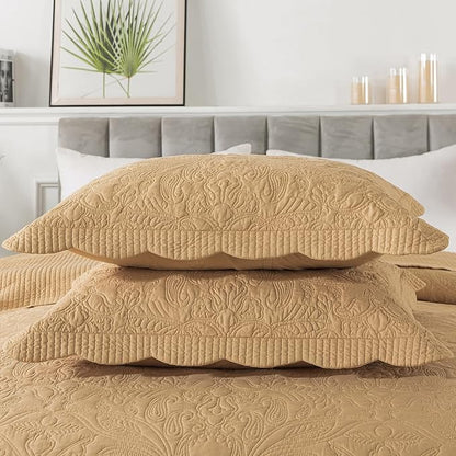 HoneiLife California King Quilt 128x120 - Oversized King Bedspreads 4-Piece,Rustic Bedding Sets Quilted,Reversible Coverlets Lightweight Bed Cover for All Season Use-Yellow