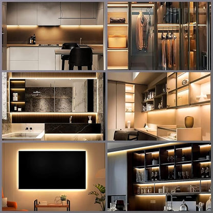 HOUHUI Under Bed Lights Motion Sensor COB LED Strip, 2 x 6.56Ft Warm White Motion Activated LED Light Strip for Bedside, 12V Dimmable Motion Sensor Night Light COB Strip for Under Cabinet Stair Closet
