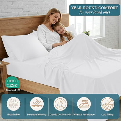Casa Platino Twin Sheets Set, 100% Brushed Microfiber Pre-Washed Twin Sheet Set, 3 Piece Set, Soft & Cozy Cooling Bedding, Fade-Resistant, 15-Inch Deep Pocket White Bed Sheets